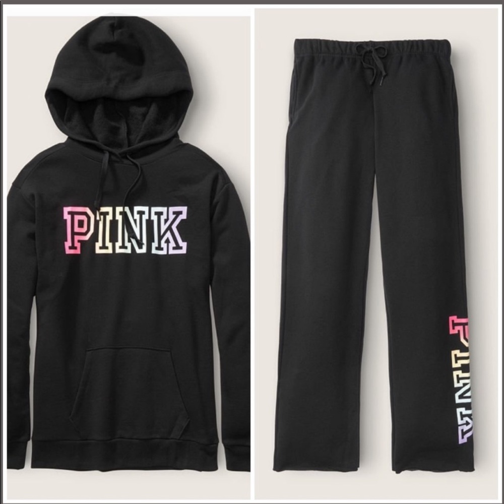 Victoria Secret PINK EVERYDAY Pullover and boyfriend pant Rainbow Logo L